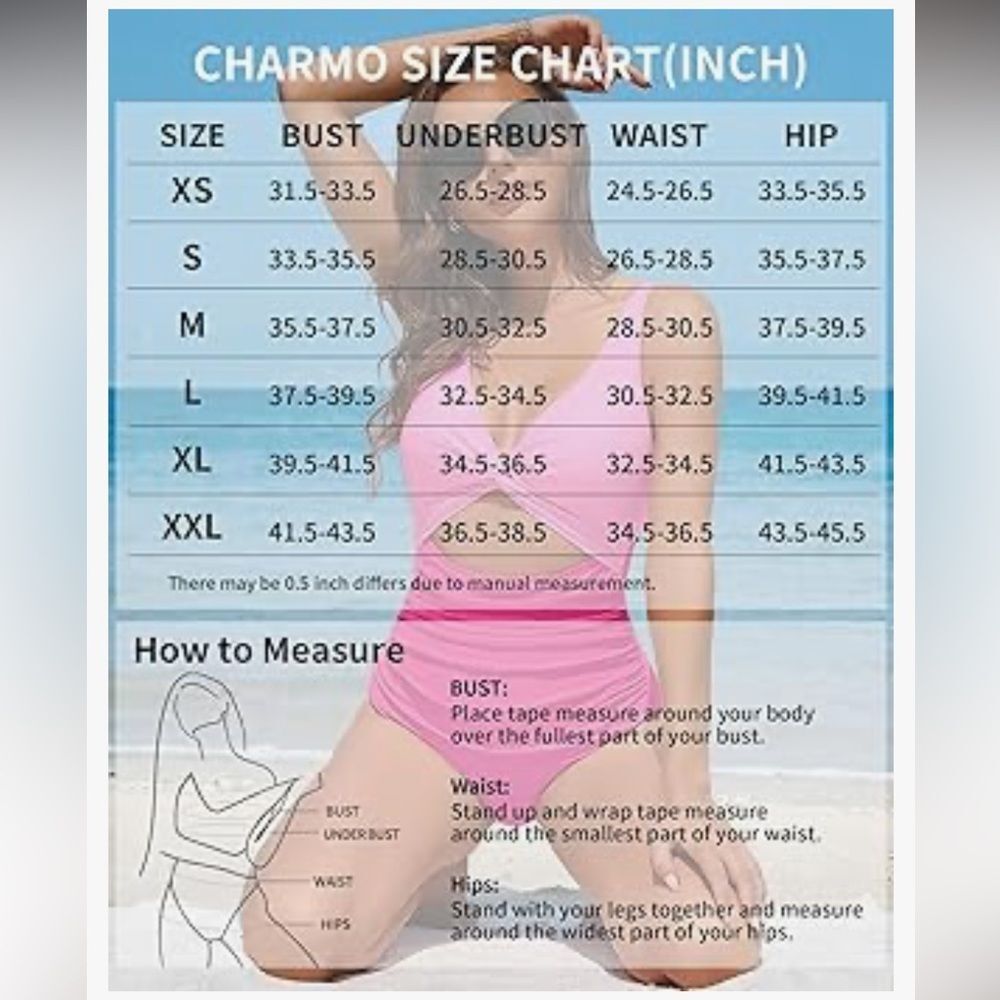 NWT CHARMO UPF 50+ Ruched Front Tummy Conteol Black One-Piece Swimsuit Medium - Picture 7 of 16